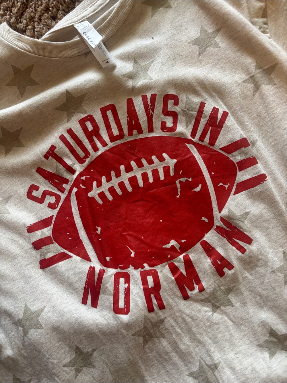 Cream Short-Sleeve Tee with Red Football Graphic - Picture 3 of 4
